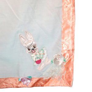 Vintage Handmade Applique Bunny Rabbit Baby Lovey Blanket Sheet 40" X 27"